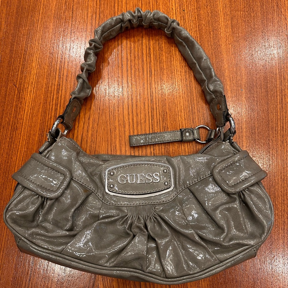GUESS Patent Grey Faux Leather Purse